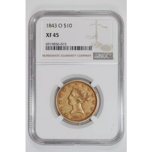 1843-O $10 GOLD LIBERTY EAGLE NGC XF45