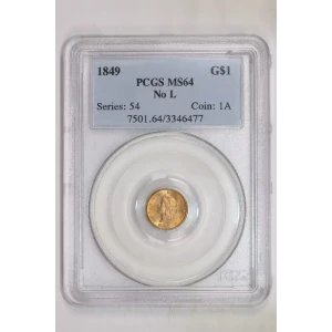 1849 NO L GOLD DOLLAR PCGS MS64