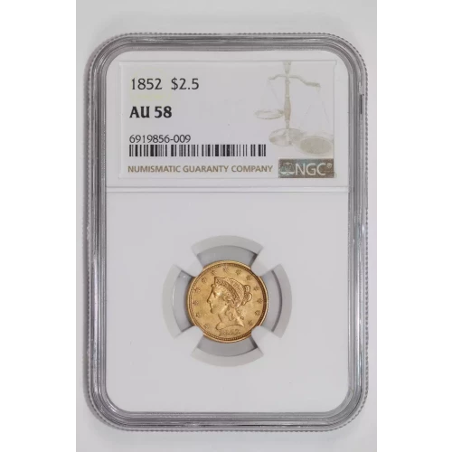 1852 $2.5 GOLD LIBERTY QUARTER EAGLE NGC AU58 (2)