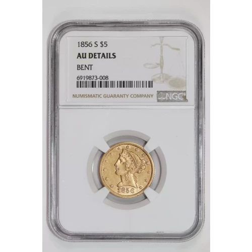 1856-S $5 GOLD LIBERTY HALF EAGLE NGC AU DETAILS (2)