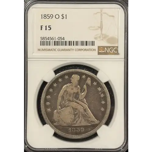1859-O SEATED LIBERTY DOLLAR NGC F15