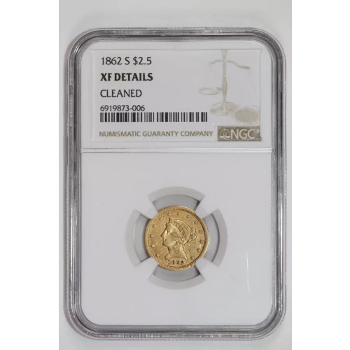 1862-S $2.5 GOLD LIBERTY QUARTER EAGLE NGC XF DETAILS - SCARCE CIVIL WAR DATE!