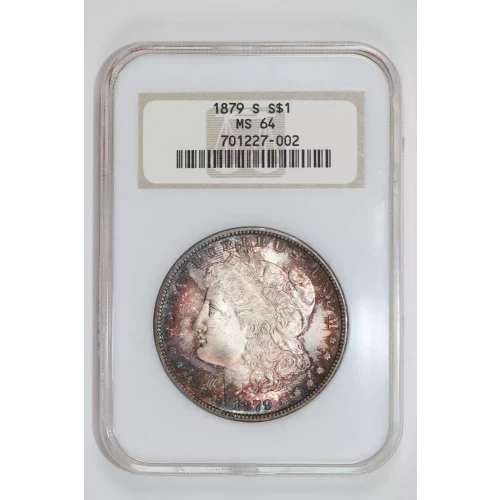 1879-S MORGAN DOLLAR NGC MS64 PRETTY COLOR - OLD FATTY HOLDER!