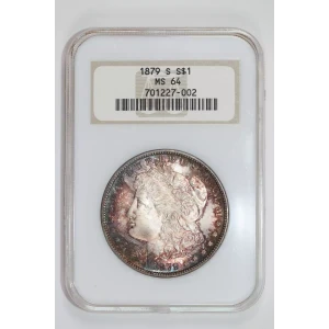 1879-S MORGAN DOLLAR NGC MS64 PRETTY COLOR - OLD FATTY HOLDER!