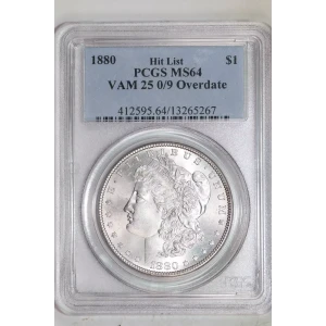 1880 $1 VAM 25 0/9 Overdate