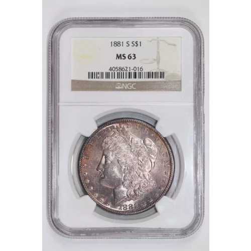 1881-S MORGAN DOLLAR NGC MS63 PRETTY COLOR