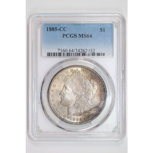 1885-CC MORGAN DOLLAR PCGS MS64 PRETTY RAINBOW REVERSE!