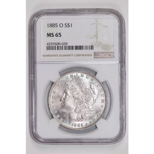 1885-O MORGAN DOLLAR NGC MS65 PRETTY RAINBOW REVERSE!