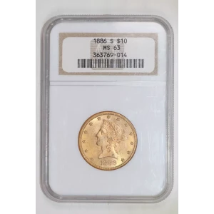 1886-S $10 GOLD LIBERTY EAGLE NGC MS63 TOUGH DATE IN THIS GRADE!