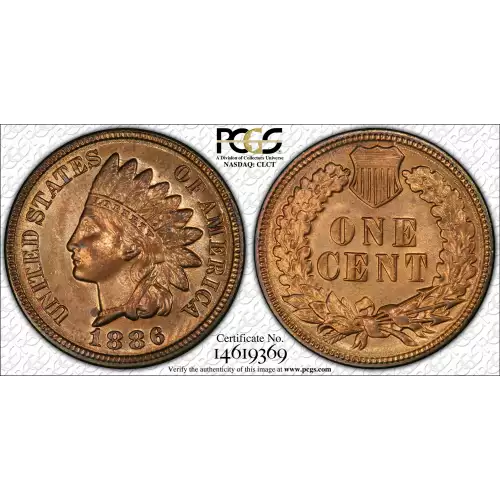 1886 VARIETY 2 INDIAN CENT PCGS MS64 RED (2)