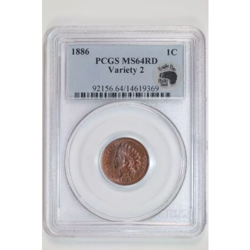 1886 VARIETY 2 INDIAN CENT PCGS MS64 RED (2)