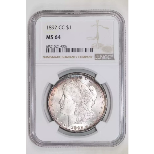 1892-CC MORGAN DOLLAR NGC MS64 - ORIGINAL, PQ COIN!