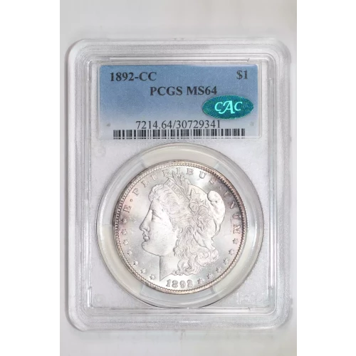 1892-CC MORGAN DOLLAR PCGS MS64 CAC - VERY PQ! (2)