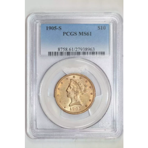 1905-S $10 GOLD LIBERTY EAGLE PCGS MS61