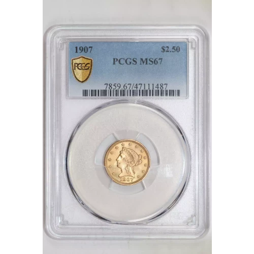 1907 $2.5 GOLD LIBERTY QUARTER EAGLE PCGS MS67 (2)