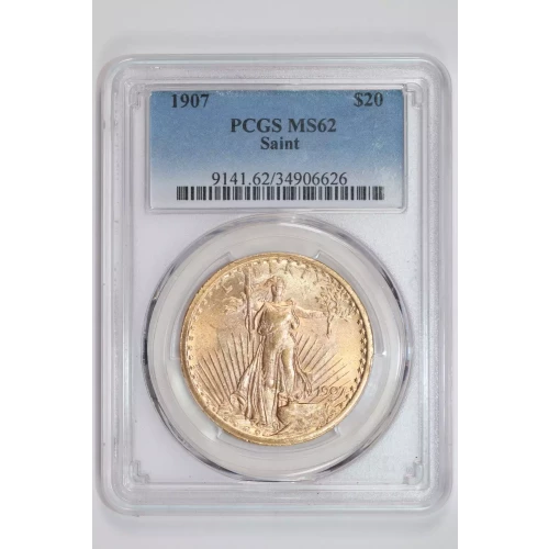 1907 $20 GOLD SAINT GAUDENS DOUBLE EAGLE PCGS MS62