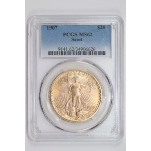 1907 $20 GOLD SAINT GAUDENS DOUBLE EAGLE PCGS MS62