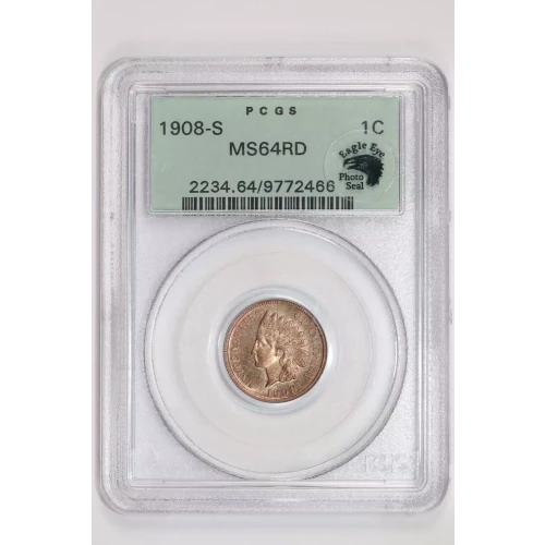 1908-S INDIAN HEAD CENT PCGS MS64 RED OGH - VERY PQ! (2)