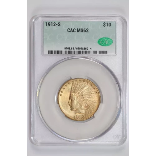 1912-S $10 GOLD INDIAN EAGLE CACG MS62 - PQ & LOOKS NICER! (2)