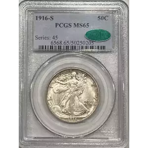 1916-S WALKING LIBERTY HALF DOLLAR PCGS MS65 CAC - VERY PQ! 