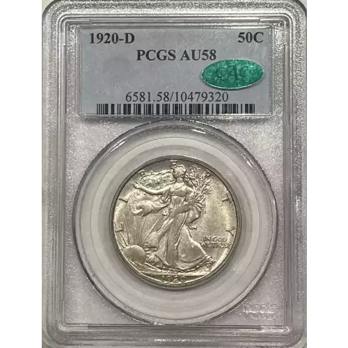 1920-D WALKING LIBERTY HALF DOLLAR PCGS AU58 CAC - VERY PQ! 