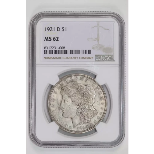 1921-D MORGAN DOLLAR NGC MS62