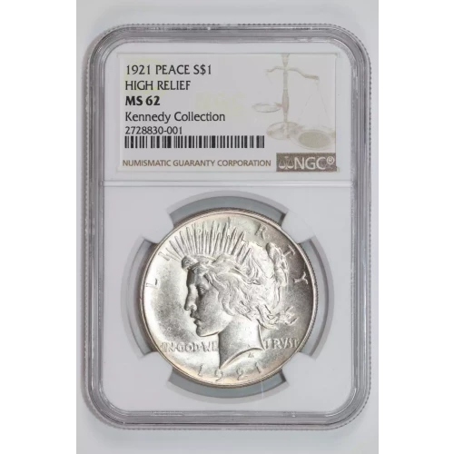 1921 HIGH RELIEF PEACE DOLLAR NGC MS62 KENNEDY COLLECTION