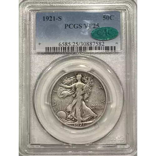 1921-S WALKING LIBERTY HALF DOLLAR PCGS VF25 CAC - VERY PQ! 
