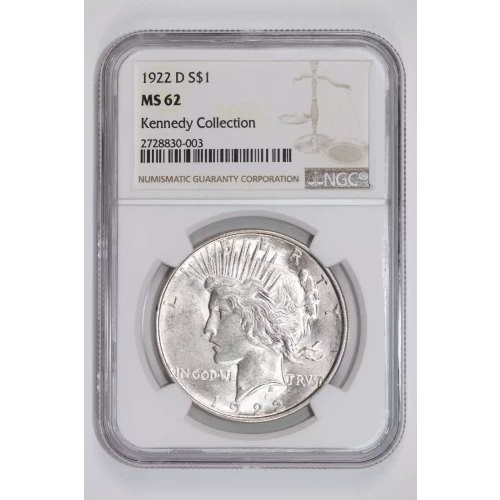 1922-D PEACE DOLLAR NGC MS62 KENNEDY COLLECTION