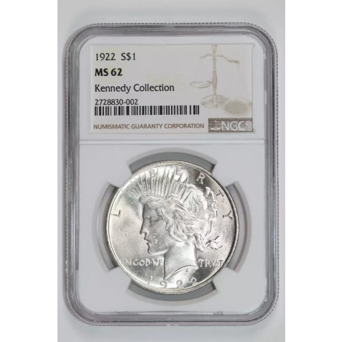 1922 PEACE DOLLAR NGC MS62 KENNEDY COLLECTION