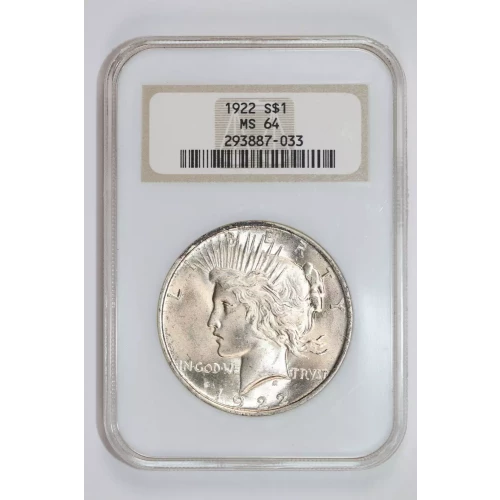 1922 PEACE DOLLAR NGC MS64 OLD FATTY HOLDER! LOOKS NICER!