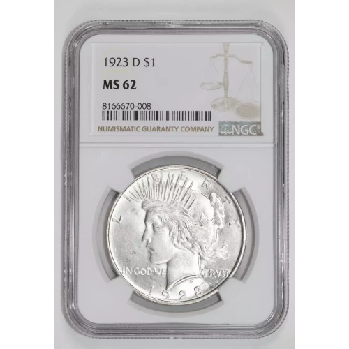 1923-D PEACE DOLLAR NGC MS62