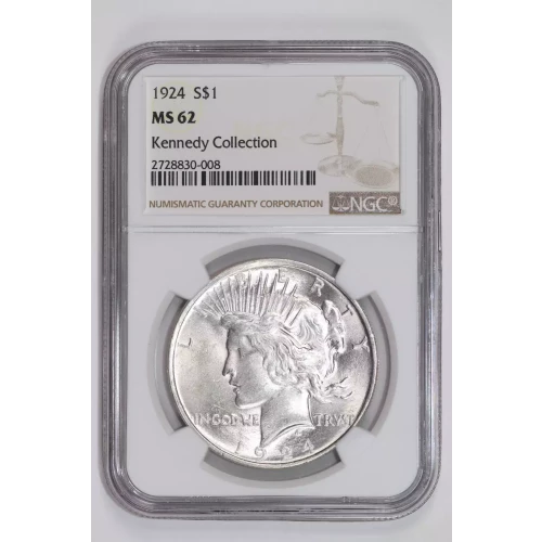 1924 PEACE DOLLAR NGC MS62 KENNEDY COLLECTION (2)