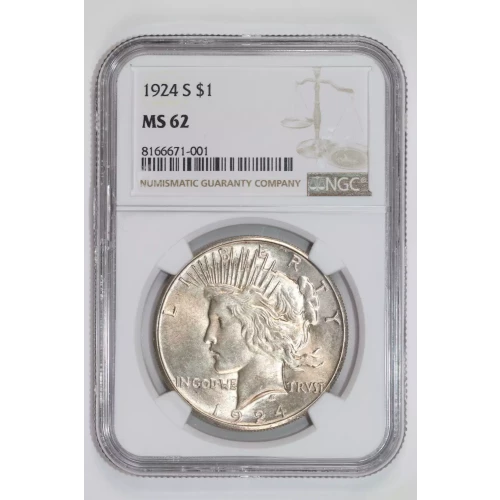 1924-S PEACE DOLLAR NGC MS62