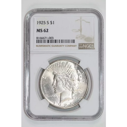 1925-S PEACE DOLLAR NGC MS62