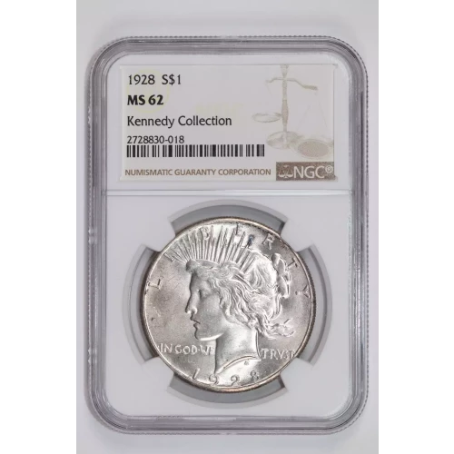 1928 PEACE DOLLAR NGC MS62 KENNEDY COLLECTION