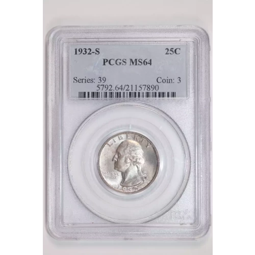 1932-S WASHINGTON QUARTER PCGS MS64