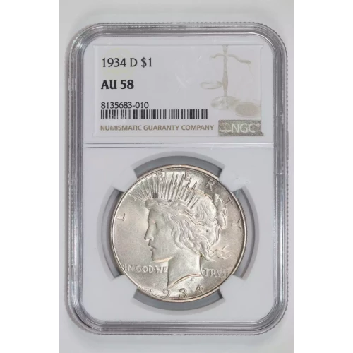 1934-D PEACE DOLLAR NGC AU58