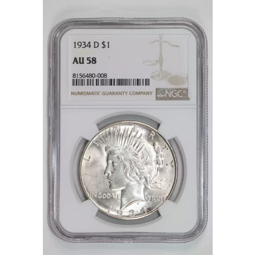 1934-D PEACE DOLLAR NGC AU58