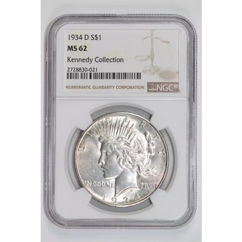 1934-D PEACE DOLLAR NGC MS62 KENNEDY COLLECTION