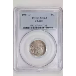 1937-D 3 LEGS BUFFALO NICKEL PCGS MS62
