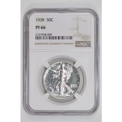 1938 PROOF WALKING LIBERTY HALF DOLLAR NGC PR66 - PQ, WHITE COIN! (2)