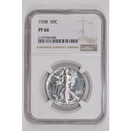 1938 PROOF WALKING LIBERTY HALF DOLLAR NGC PR66 - PQ, WHITE COIN! (2)