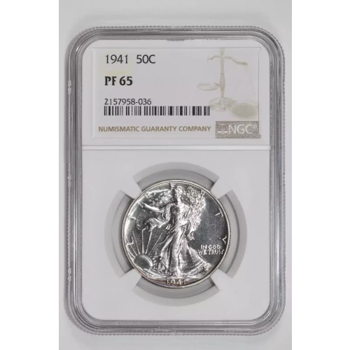 1941 PROOF WALKING LIBERTY HALF DOLLAR NGC PR65 - PQ, WHITE COIN! (2)