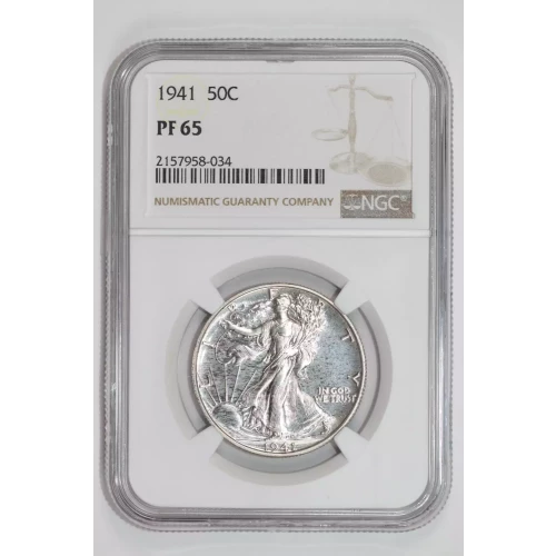 1941 PROOF WALKING LIBERTY HALF DOLLAR NGC PR65 - PQ, WHITE COIN! (2)