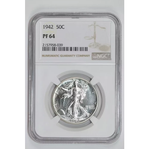 1942 PROOF WALKING LIBERTY HALF DOLLAR NGC PR64 - PQ, WHITE COIN! (2)