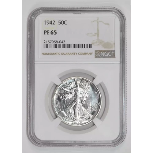 1942 PROOF WALKING LIBERTY HALF DOLLAR NGC PR65 - PQ, WHITE COIN!