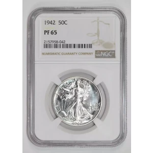 1942 PROOF WALKING LIBERTY HALF DOLLAR NGC PR65 - PQ, WHITE COIN!