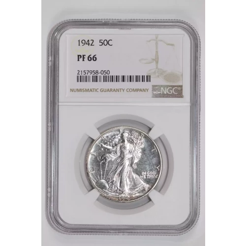 1942 PROOF WALKING LIBERTY HALF DOLLAR NGC PR66 - PQ, WHITE COIN!