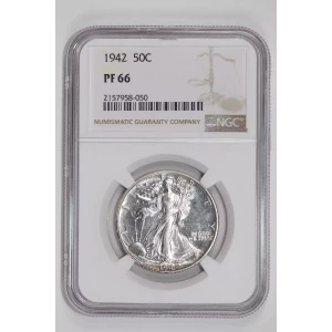 1942 PROOF WALKING LIBERTY HALF DOLLAR NGC PR66 - PQ, WHITE COIN!